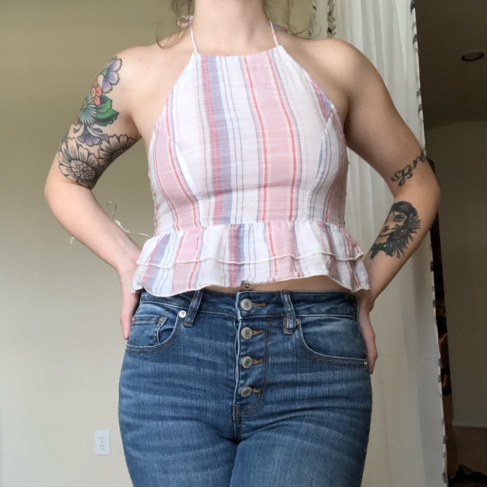 SOLD!! American Eagle Peplum tie Halter Crop Top